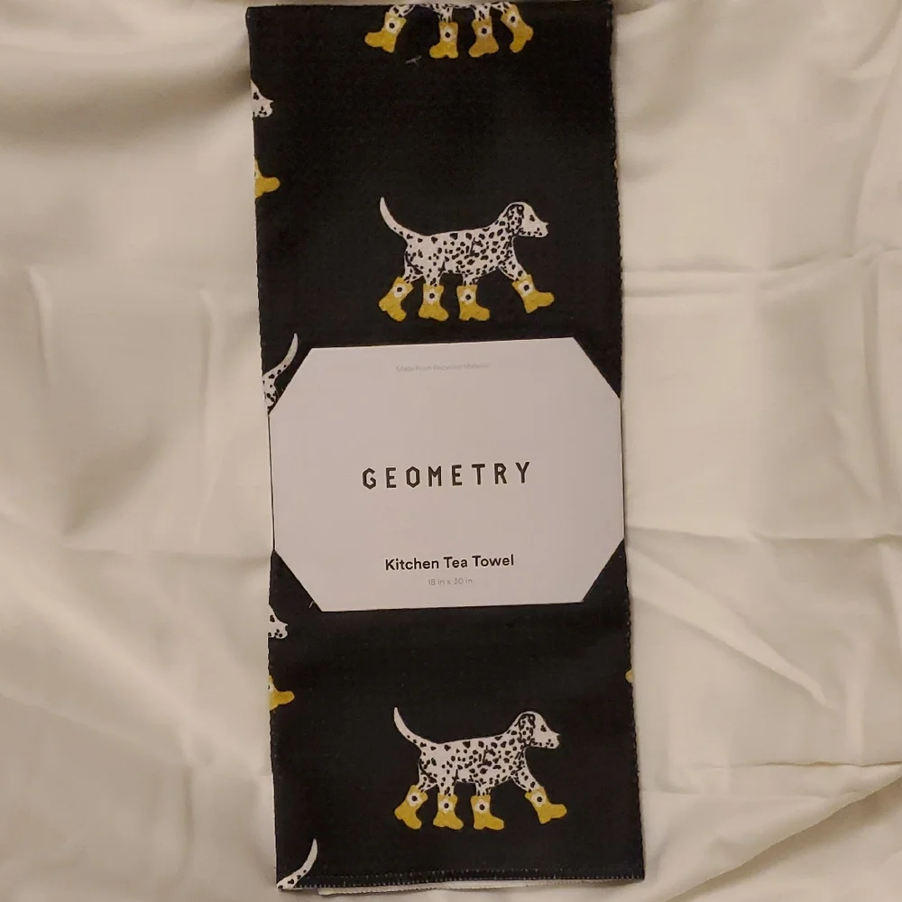 NWT Geometry Kitchen Tea Towel - Dalmatian in Yellow Boots Design